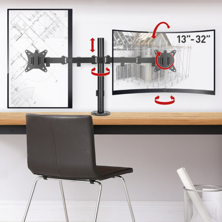 Barkan 13" 27" Dual Flat / Curved Monitor Desk Mount, Full Motion